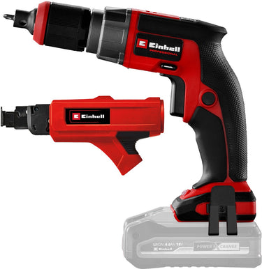 Einhell professional accu gipsplaat schroevendraaier tp-dy 18 li solo - power x-change - 18 v li-ion - 5000 t min - diepteaanslag - continue werking - incl. magazijn en koffer e-box s35 - excl. accu en lader