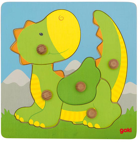 Goki houten noppenpuzzel draak, 5st.