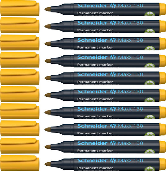 Schneider schrijfwaren schneider permanent marker - maxx 130 - ronde punt - geel - 10 stuks - lijnbreedte 1-3 mm - s-113005-10