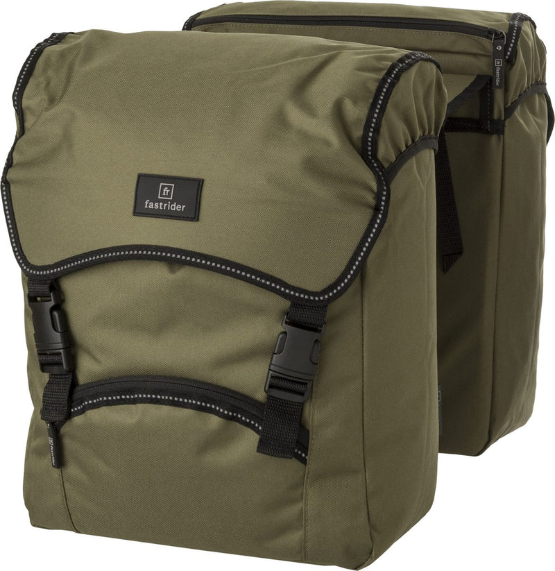 Afbeelding laden in galerijviewer, Fastrider unibag traffic - dubbele fietstas - inclusief regenhoes - waterafstotend - 28 liter - groen
