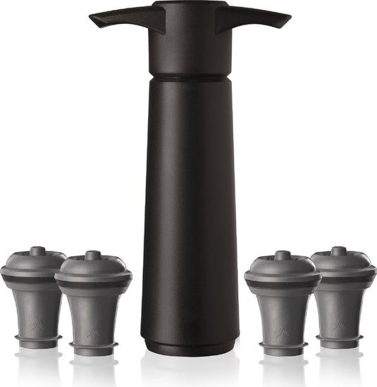 Vacuvin vacu vin wine saver zwart | vacuüm wijnpomp | 4 vacuum wine stoppers