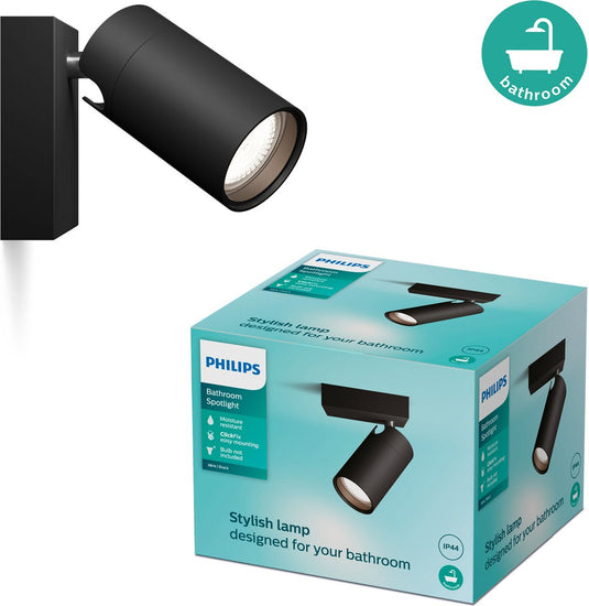 Philips led philips idris spot - spatwaterdicht ip44 - zwart - 5w - badkamerlamp - eén lichtpunt - alleen geschikt voor led spots