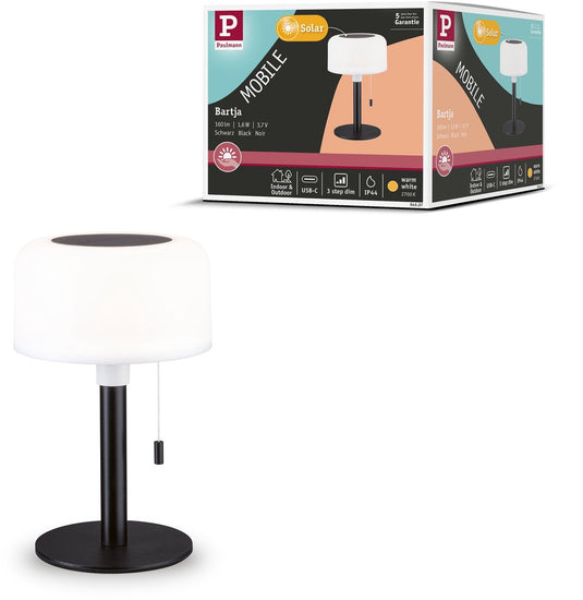 Paulmann solar acculamp bartja ip44 dimbaar 2700k zwart