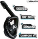 Atlantis snorkelmasker - duikbril - snorkel - snorkelset - full face masker - volwassenen - zwart - s m