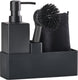 Zone denmark afwasset 19 x 6 x 20,5 cm met vaatdoekje, keramieke zeepdispenser, afwasborstel en keukenorganizer- 4 stuks black - afwas set