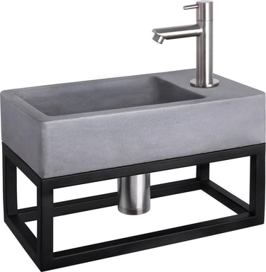 Differnz force fonteinset - beton donkergrijs - kraan recht mat chroom - met handdoekrek - 40 x 22 x 9 cm