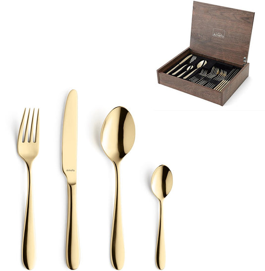 Amefa oxford - 24-delige bestekset - voor 6 personen - hoogglans - goud - in luxe houten kist