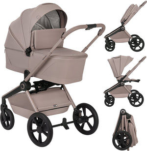 Lionelo freya 3in1 kinderwagen set – reiswieg, wandelwagen astrid i-size autostoel (40–87 cm) –premium - vanaf geboorte tot 22 kg – pu-wielen met vering – omkeerbare zitting – upf50+ kap