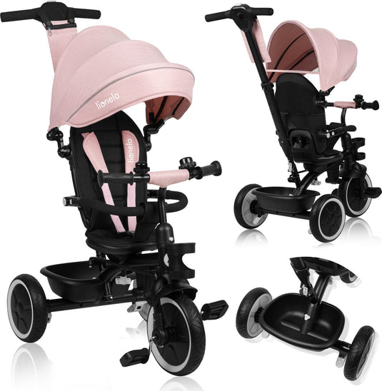 Lionelo berry driewieler 2in1 - tot 25kg - 360° draaibare stoel - wandelwagen fiets in één - pu wielen - vrijloopwiel - verstelbare duwstang - zon- regenkap - groeit met het kind mee - zonder gereedschap te monteren