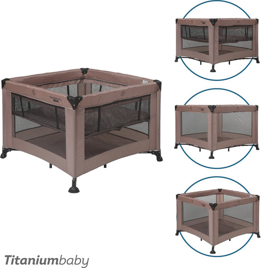 Titanium baby titaniumbaby opvouwbare box smart mason met verhoger 100x100 cm taupe inclusief draagtas