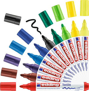 Edding 4500 textielstift - 10 stuks in verschillende basis kleuren - ronde punt 2-3 mm - textielstiften wasmachinebestendig (60°c) om op textiel te tekenen - textielmarker voor volwassenen en kinderen