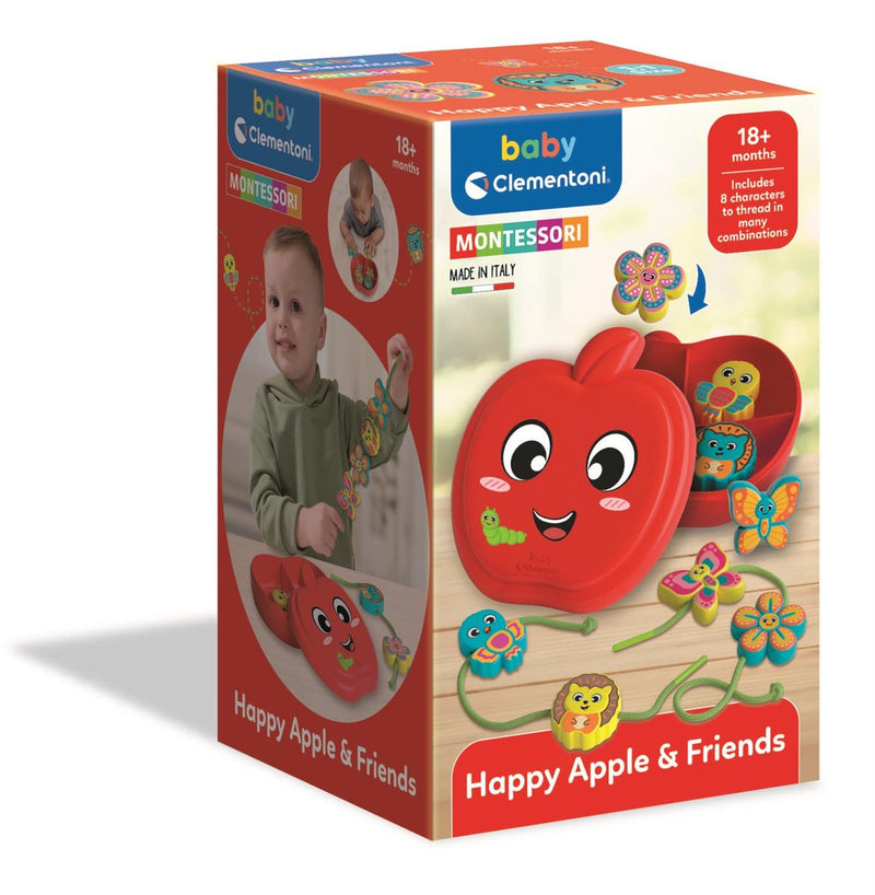 Afbeelding laden in galerijviewer, Clementoni happy apple friends rijgspel - rijgkralen en kralen rijgen voor peuters en kinderen - montessori baby speelgoed - fijne motoriek oefenen
