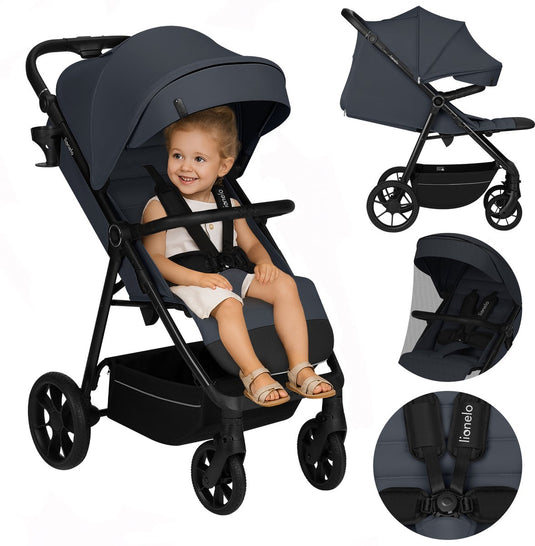 Lionelo iva - wandelwagen buggy premium - 6 maanden 4 jaar (tot 22 kg) - 360° zwenkwielen met vering - magnetische gordel - xxl zonnekap upf50 - verstelbare rugleuning, voetsteun duwbeugel - grote boodschappenmand - stad terrein - kinderwagen