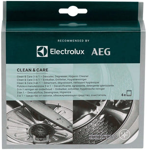 Aeg electrolux m2gcp601 clean and care - 3 in 1 reiniger - reinigen en onderhoud - ontkalker, ontvetter en reiniger - geschikt voor wasmachines vaatwassers - 6 zakjes goed voor een half jaar