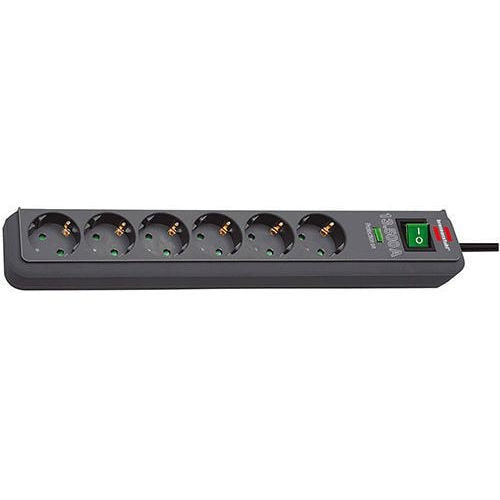 Brennenstuhl eco-line 13.500 a stekkerdoos met overspanningsbeveiliging stekkerdoos (antraciet, 1159710515, voor 6 stekkers)