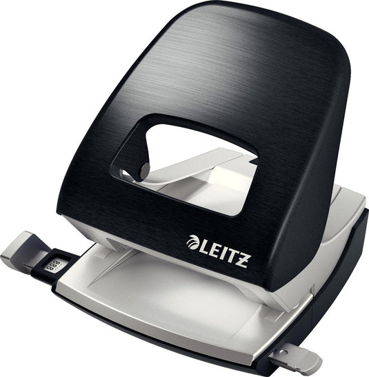 Leitz style metalen kantoor perforator - perforeert tot 30 vel - voor mappen en ringbanden - ideaal voor thuiskantoor - satijn zwart