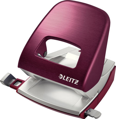 Leitz style metalen kantoor perforator - perforeert tot 30 vel - voor mappen en ringbanden - ideaal voor thuiskantoor - granaat rood