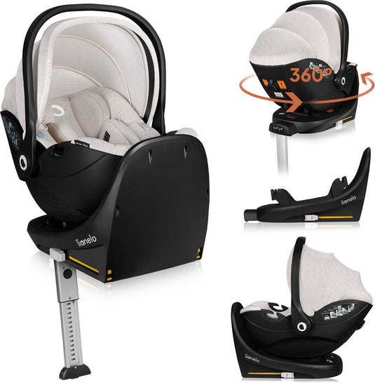 Lionelo moxie i-size set – autostoeltje met draaibare isofix-basis – autostoel rwf vanaf geboorte – bamboe stof – 360° rotatie – magnetische gordelhaakjes – dri-seat – hoofdsteun met memory foam – 4,3 kg – ademend wasbaar