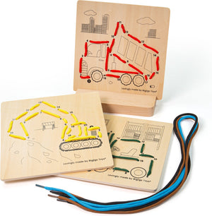 Bigjigs houten rijgpuzzel op nummer - constructie, 8dlg.