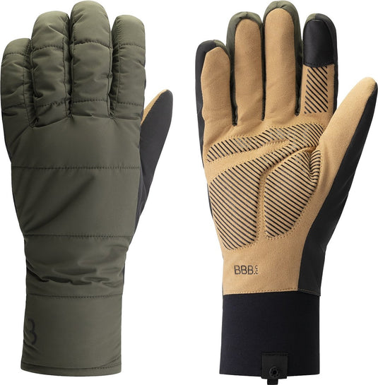 Bbb cycling puffershield fietshandschoenen winter - 0 - 5 ℃ - wind waterproof - wielrenhandschoenen heren en dames - olijf groen - maat xxl - bwg-41