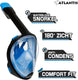 Atlantis snorkelmasker - duikbril - snorkel - snorkelset - full face masker - volwassenen - zwart blauw - s m