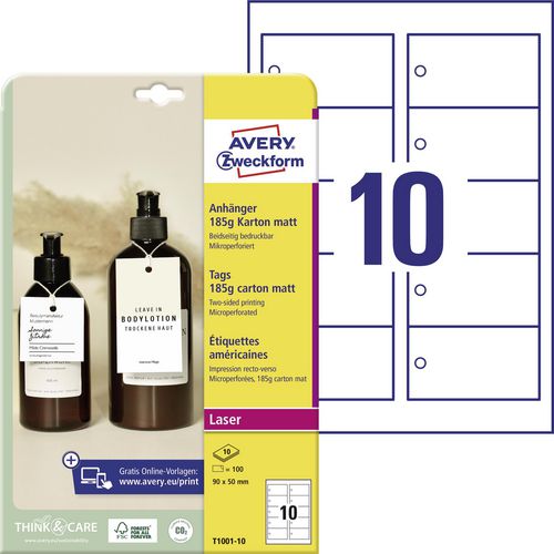 Hanglabels avery zweckform t1001-10 karton wit