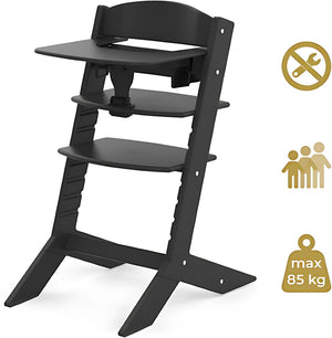 Geuther houten kinderstoel - syt - meegroeistoel voor kinderen van 6-36 maanden - inclusief eetblad - 5-punts veiligheidsgordel - 61x49x83cm - zwart