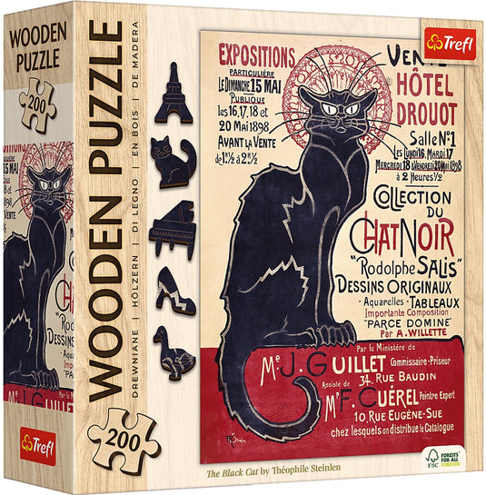 Trefl houten legpuzzel the black cat - kunst puzzel 200 stukjes.