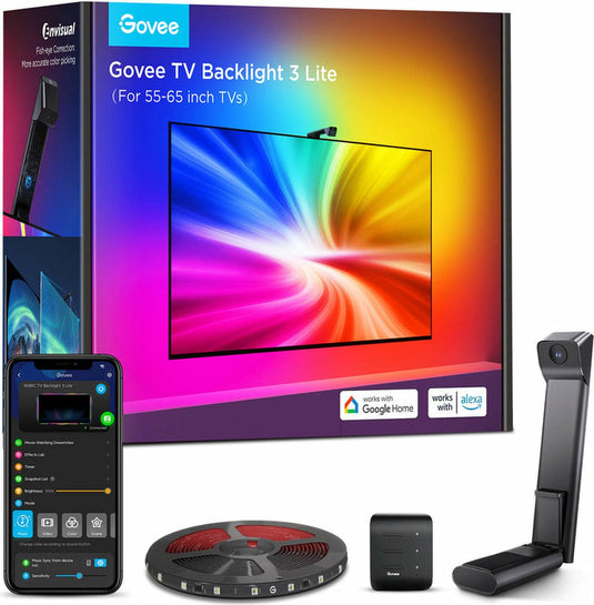 Govee tv backlight 3 lite 55–65 inch - tv led strip - rgbicw - app-bediening - alexa google - matter compatibel