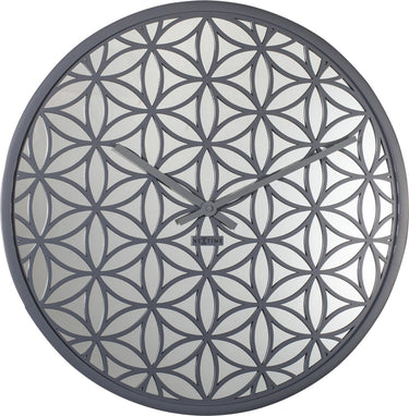 Nextime - wandklok - 50 cm - hout spiegel - grijs - 'bella mirror'