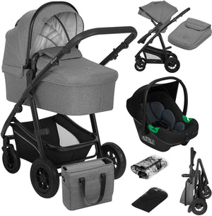 Lionelo bianka kinderwagen 3 in 1 – reiswieg, wandelwagen autostoel – compact opvouwbaar – omkeerbare zitting – luchtbanden met vering – xxl upf50+ capuchon – 0-22 kg – complete accessoireset - astrid i-size lite autostoel