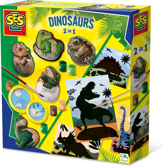 Ses creative – dino’s 2-in-1 – gieten schilderen én scratch – met gietmal, gips, verf, scratchkaarten en pen – vanaf 5 jaar