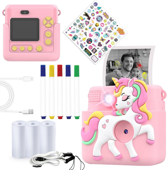 Denver kindercamera full hd met printer - selfie camera - 20mp - digitale camera kinderen - foto - video - spelletjes - kpc1363 roze