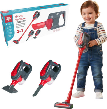 Dirt devil speelgoed stofzuiger 3-in-1 - steelstofzuiger en handstofzuiger 2 opzetstukken - werkende zuigfunctie en realistische geluiden - voor jongens en meisjes vanaf 3 jaar - rood grijs