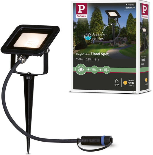 Paulmann plug shine led-tuinspots fluter losse spot ip65 3000k 6,8w zwart