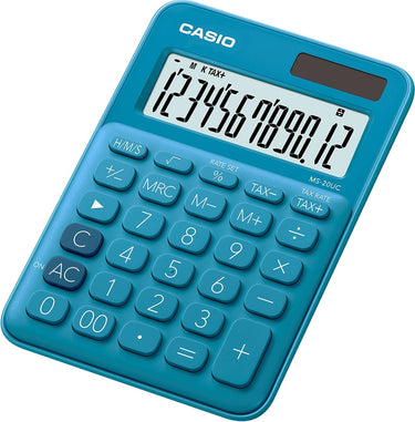 Casio ms-20uc-bu bureaurekenmachine werkt op zonne-energie, werkt op batterijen blauw aantal displayposities: 12