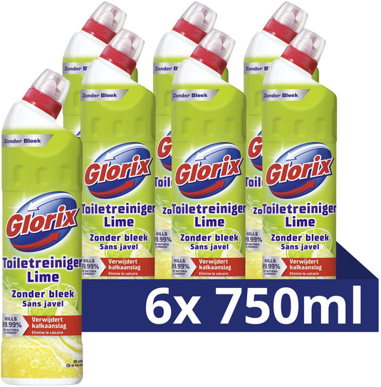 Glorix toiletreiniger - zonder bleek - lime - 6 flessen x 750 ml - voordeelverpakking