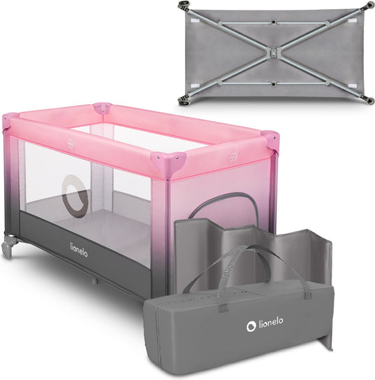 Lionelo campingbedje 3 in 1 - baby bed inklapbare box reisbedje - 60x120 cm - 0-36 maanden tot 15 kg - met comfort matras - zij-ingang met rits - wielen - transporttas - stefi babybed babybox ledikant