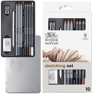 Winsor newton 0490010 studio collection grafiet- houtskoolpotloden set 10-delig – schets- en tekenpotloden met accessoires