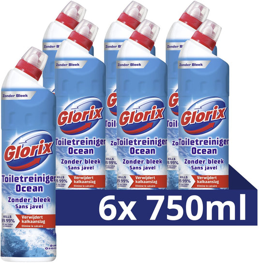 Glorix - toiletreiniger zonder bleek - ocean- 6 flessen x 750 ml - voordeelverpakking