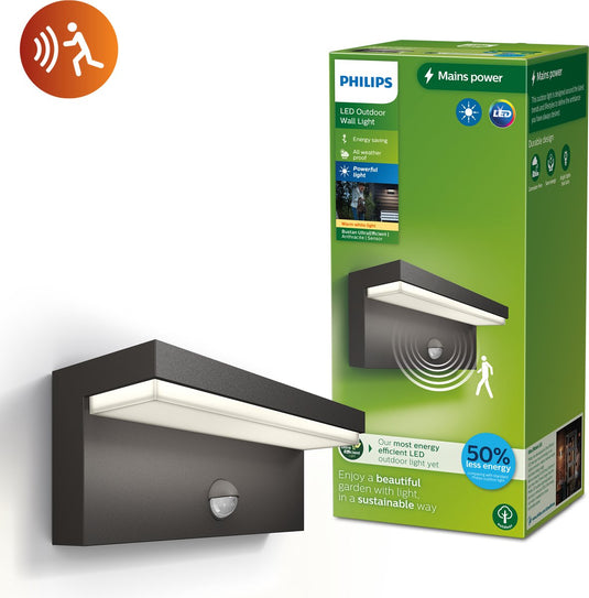 Philips led philips bustan wandlamp - ultra efficient - antraciet - met sensor - 3,8w