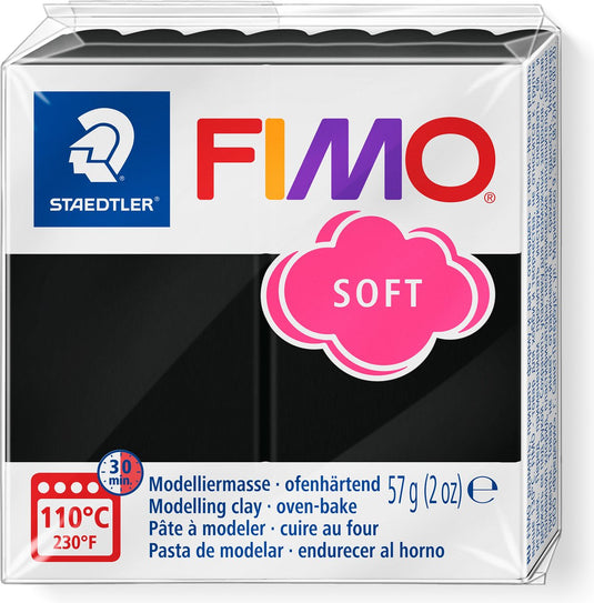 Fimo soft 8020 - ovenhardende boetseerklei - standaard blokje 57g - zwart
