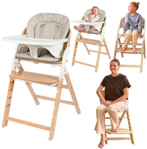 Lionelo megan – houten kinderstoel eetstoel baby – meegroeistoel 3in1: van 6 mnd tot 110 kg – verstelbare: zitting voetsteun tafel – 5-puntsgordel – dienblad met siliconen inzet – wasbaar kussen – antislipvoetjes – baby stoel