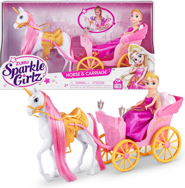 Sparkle girlz eenhoorn en prinses pop met rijtuig set van zuru