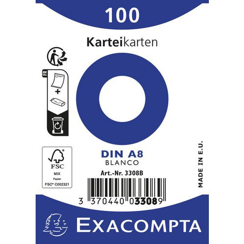 Indexkaarten exacompta 3308b wit papier