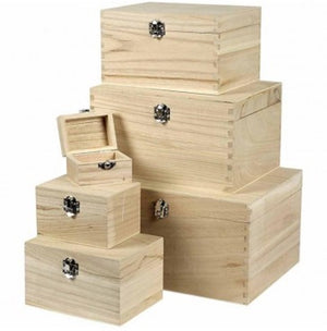 Creativ company houten dozen set h: 5-15 cm l: 8-27.7 cm b: 5.8-21 cm 6 stuks