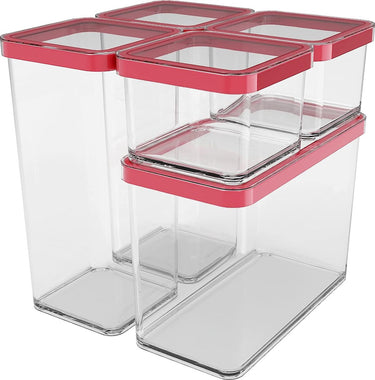 Rotho loft voedselbewaardozen - set van 5 stuks - rood - 2x 2,1 liter, 2x 0,5liter en 1x 1 liter