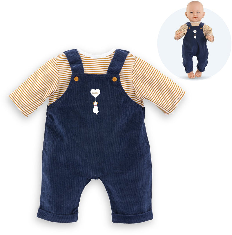 Afbeelding laden in galerijviewer, Corolle t-shirt en marineblauw overall voor babypop, 42cm
