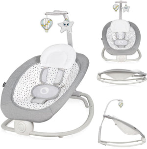 Lionelo pascal - baby wipstoel bouncer - met zachte trillingen - 12 melodieën - verstelbare rugleuning - speelboog met speelgoed - 5-puntsgordel - compact opvouwbaar - wipstoeltje - schommelstoel