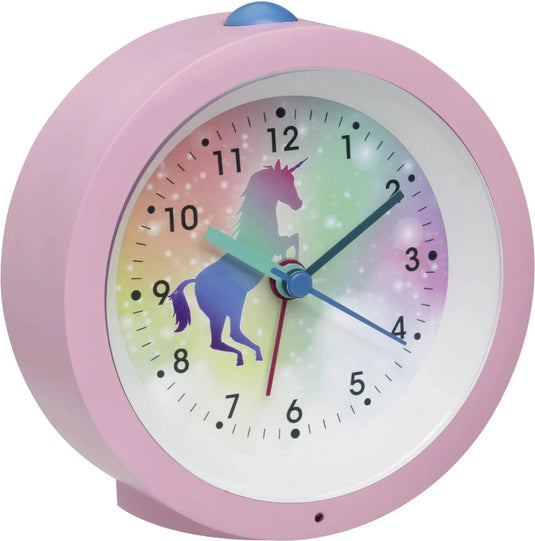 Tfa dostmann 60.1033.12 - kinderwekker - wekker - kinderen - einhorn - eenhoorn - analoog - rustig loopwerk - sluipende secondwijzer - snooze - zachte permanente nachtverlichting - schermverlichting - kunststof - roze - multikleur